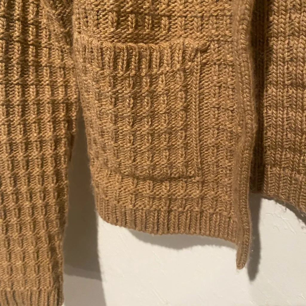 Mango tan caramel waffle Knit Cardigan with Gold Buttons - Image 5