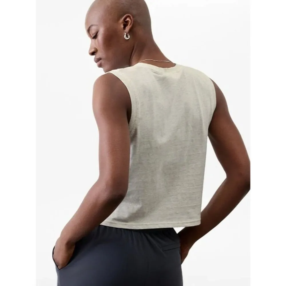 Athleta M True Cotton Crop Tank Fog Grey Heather Medium - Image 4