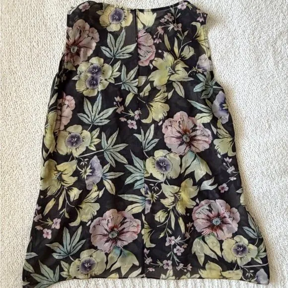 Cabi Osaka Dark Floral Top #3265 Size L Sheer Ruffle Sleeveless Blouse - Image 5