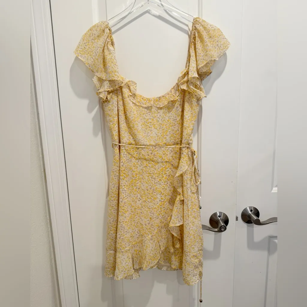 HELLO MOLLY Taking Over This Scene Ruffle Trim Waist-Tie Dress Yellow Floral L - Image 6