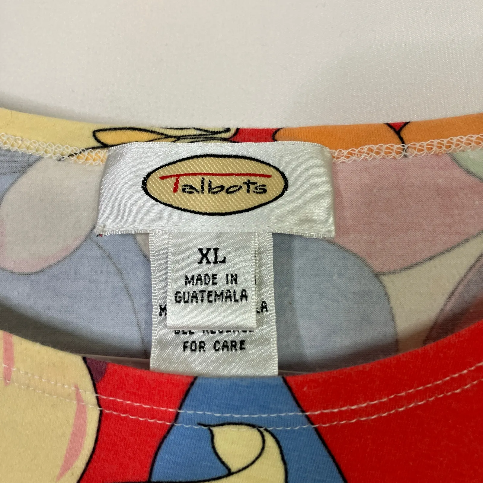 Talbots Vintage 3/4 Sleeve Tee Cartoony Floral Print Cotton Spandex Womens XL - Image 3