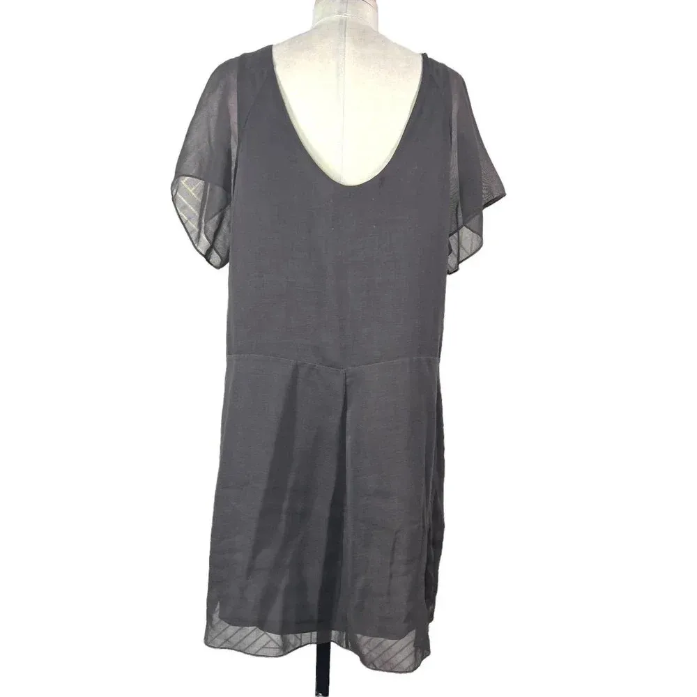 3.1 Phillip Lim Shift Dress Short Sleeve 3D Flower Neckline Brown Size‎ US 10 - Image 7