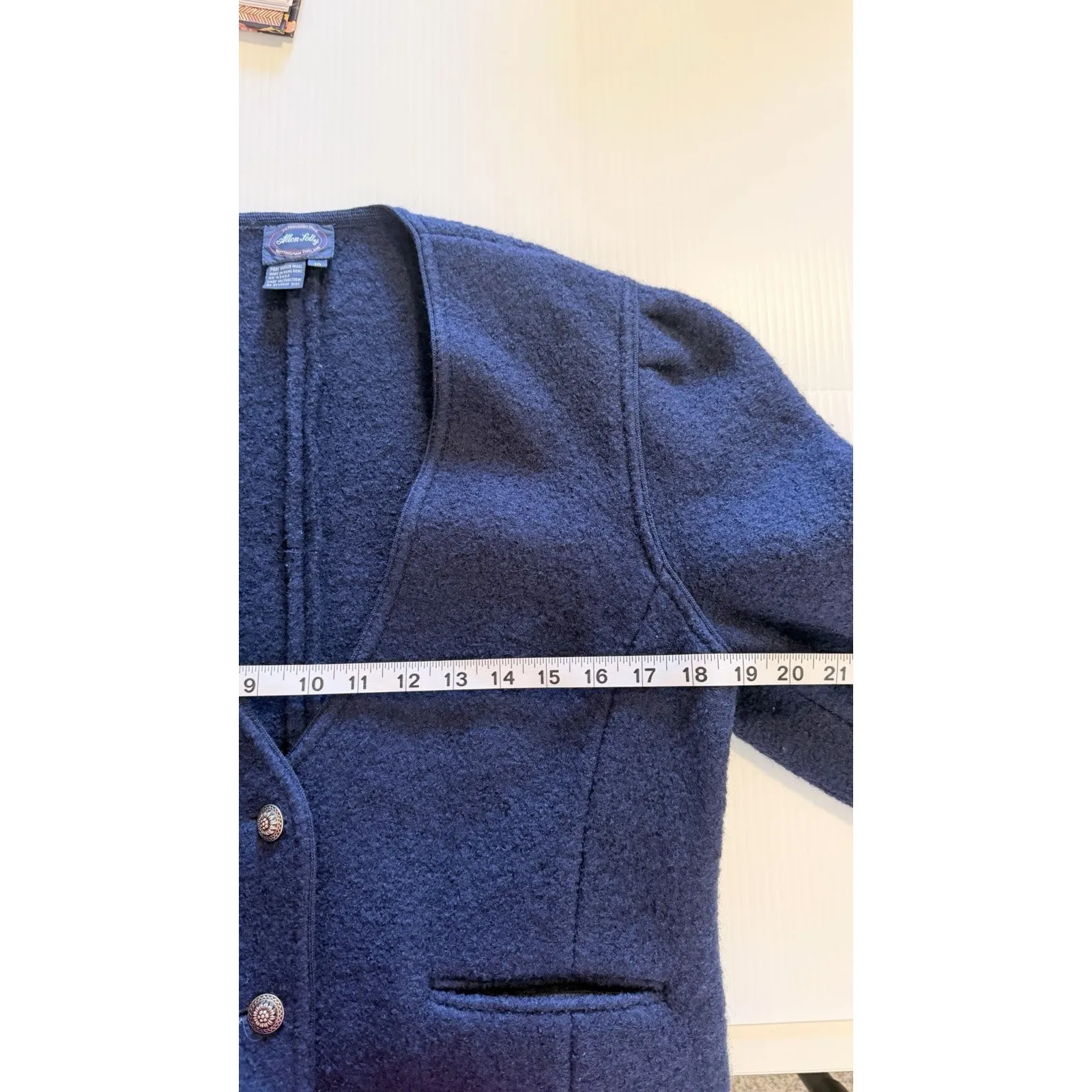 Allen Lolly Vintage Virgin Wool Navy Blue Button Down Jacket‎ Women's Size 10 - Image 5