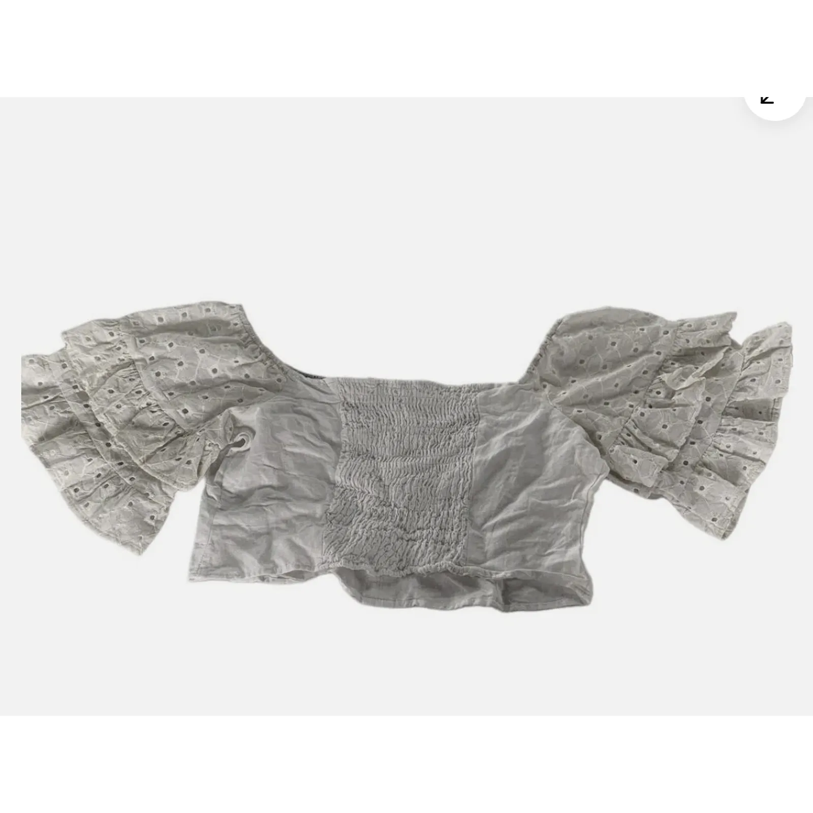 Zara Shirt Womens Large White Off Shoulder‎ Eyelet Ruffle Sleeve Button Crop Top - Image 4