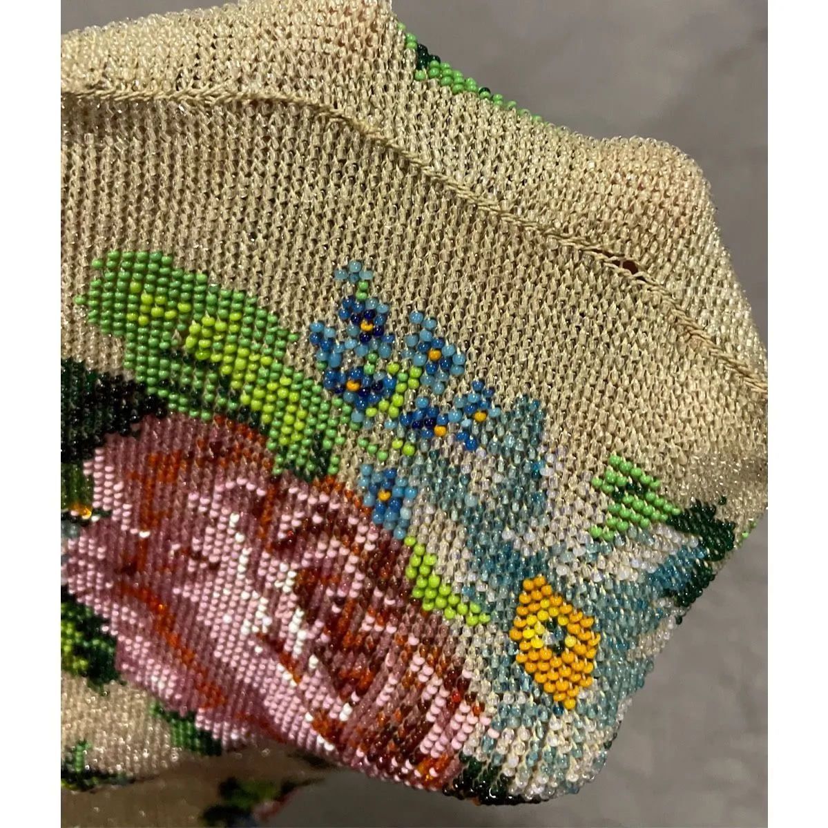 Vintage Victorian Style Micro Beaded Handbag Purse Draw String - Image 7