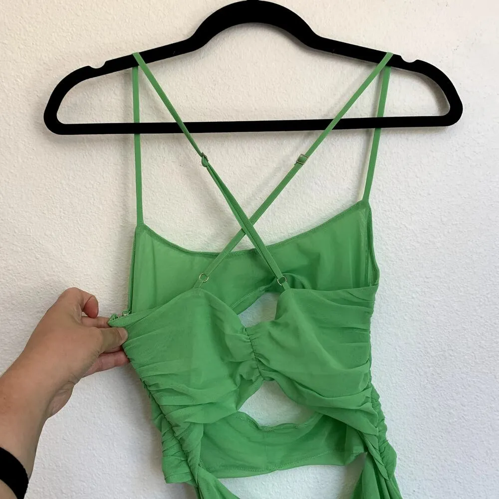 Michael Costello x REVOLVE Mesh Cut Out Knee Length Dress in Kelly Green - Image 6