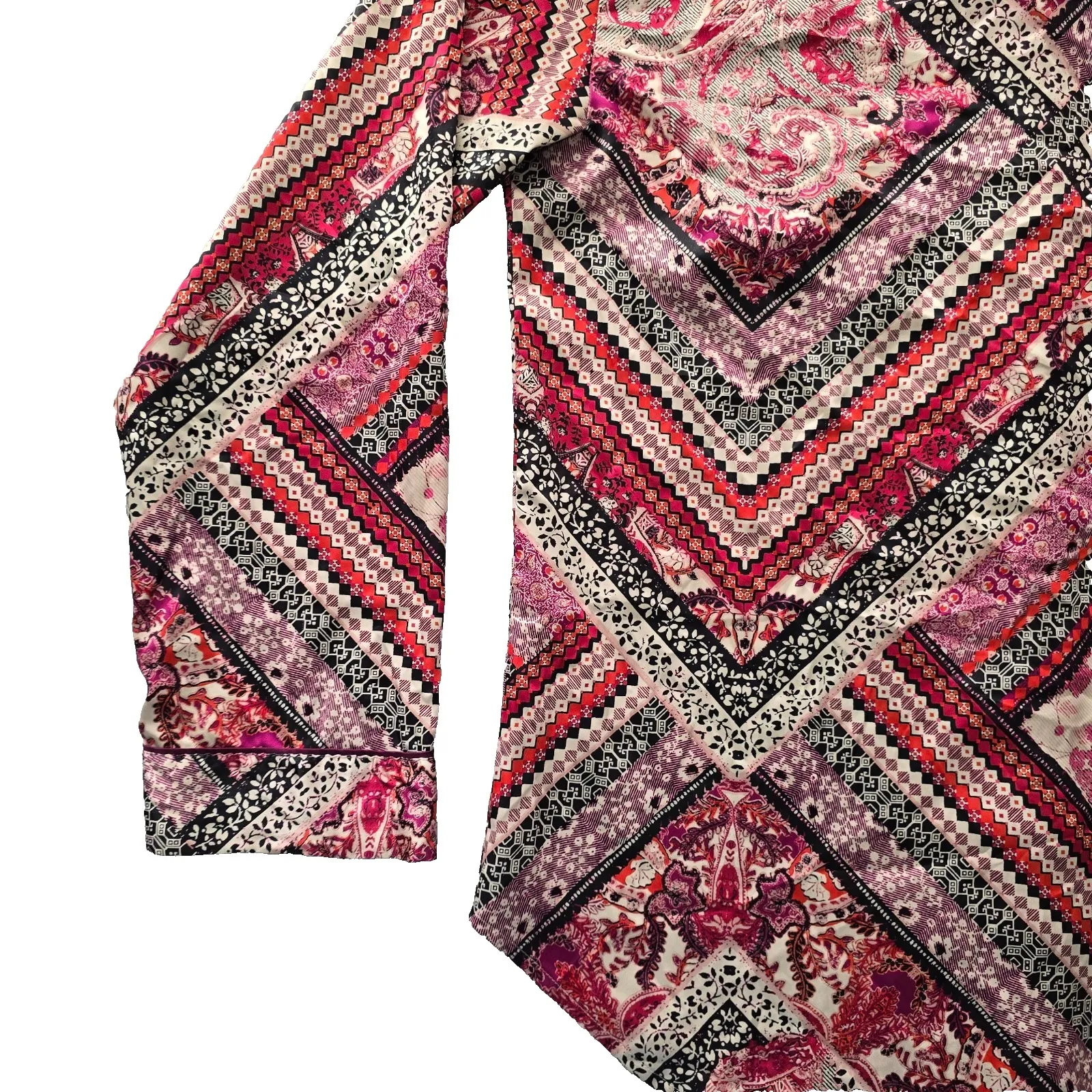 Y2K Vintage Floral Paisley Retro 90s Romantic Pajama Silky Night Shirt Top Large - Image 8