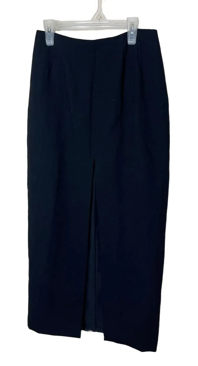 Vintage Ellen Tracy Wool Maxi Skirt Black Front Slit Classic Skirt Size 8P - Image 1