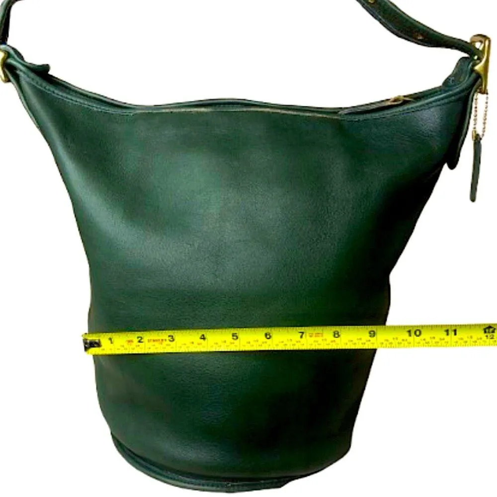 VINTAGE COACH Dark Green Leather Duffle Sac XL Crossbody Bucket Bag USA 9085 COA - Image 13