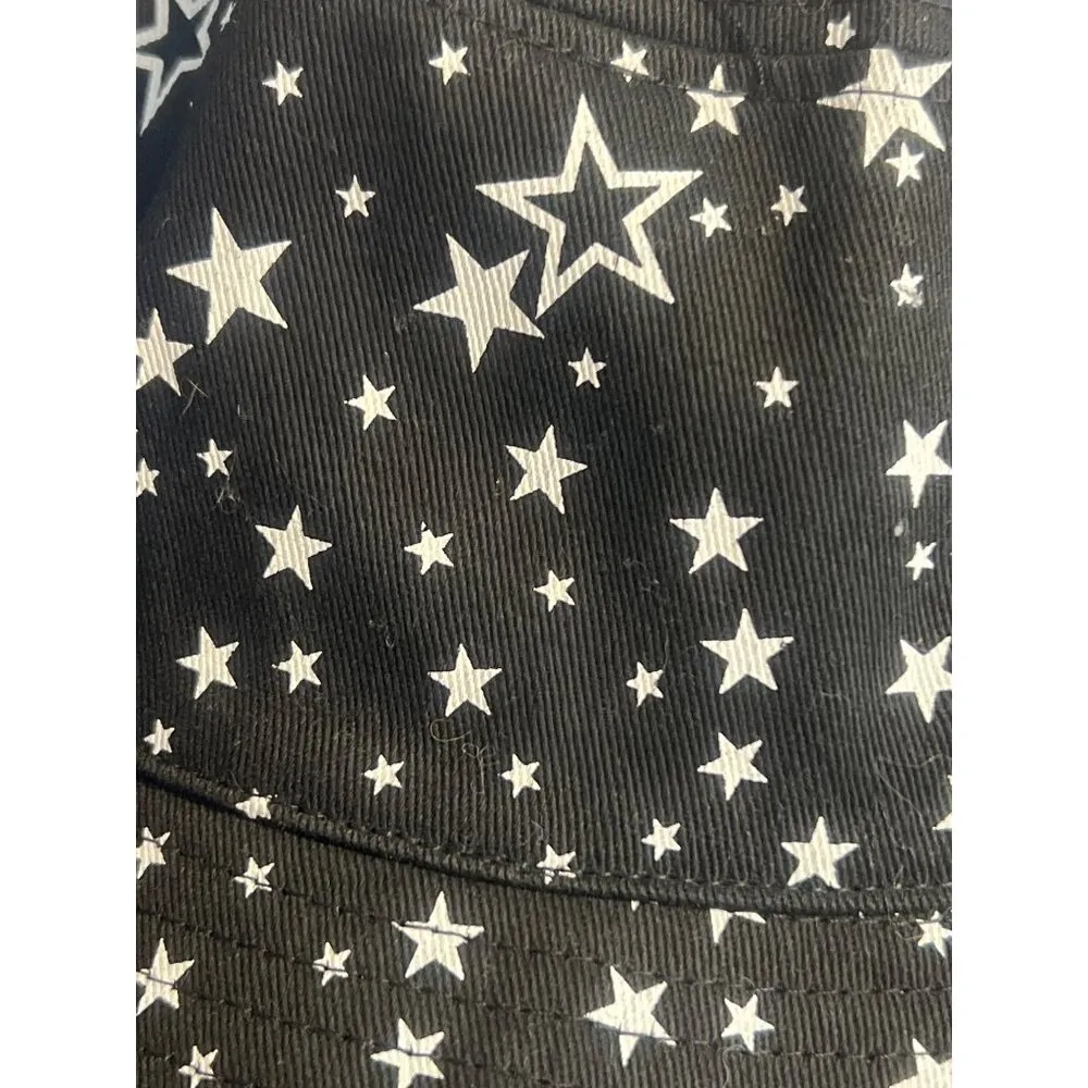 Black White Star Print Bucket Hat Cotton Summer Beach Festival Celestial NWOT - Image 2