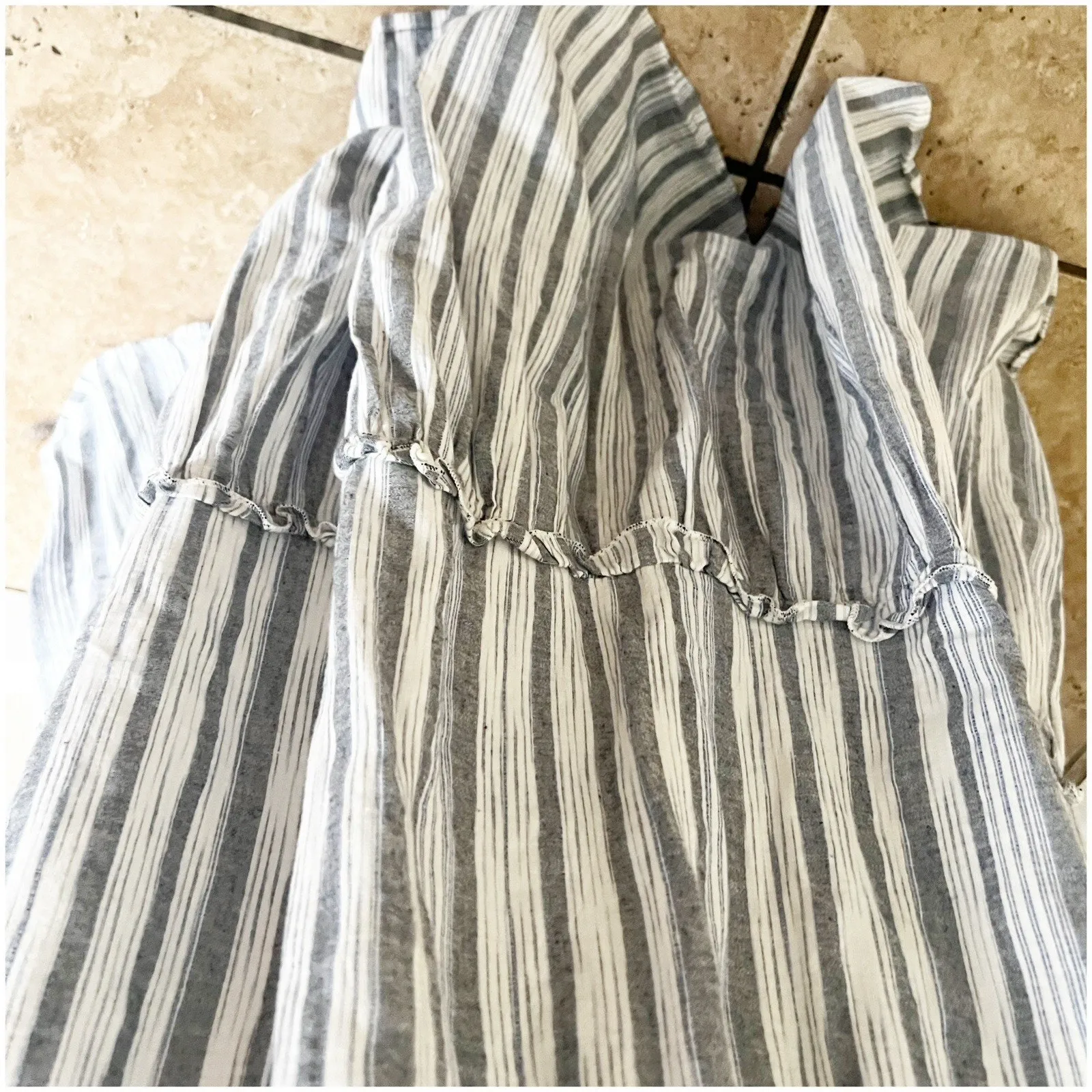 Lulus Vacay Babe Grey White Striped Halter Ruffle Maxi Dress S Bohemian Beach - Image 11