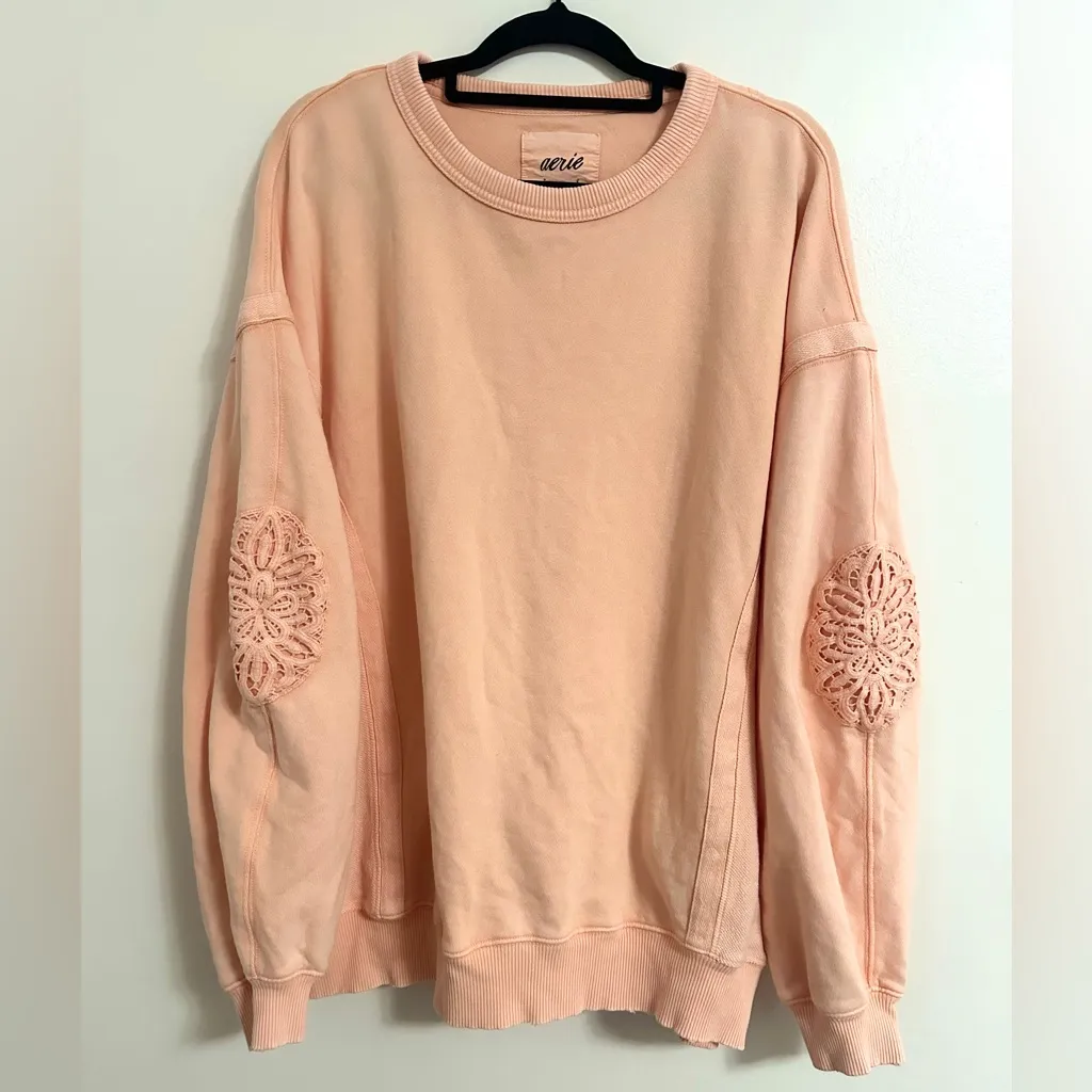 Aerie Keep It Light Crochet Crew Neck Sweatshirt Small - Image 2