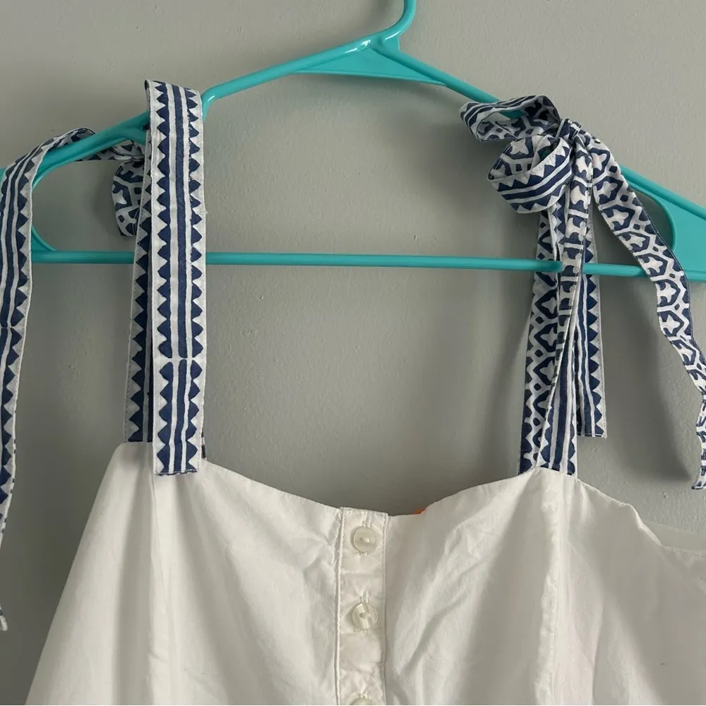 Oliphant Midi Tiered Button Dress with Bow Sleeves Blue and White Pattern - Image 7