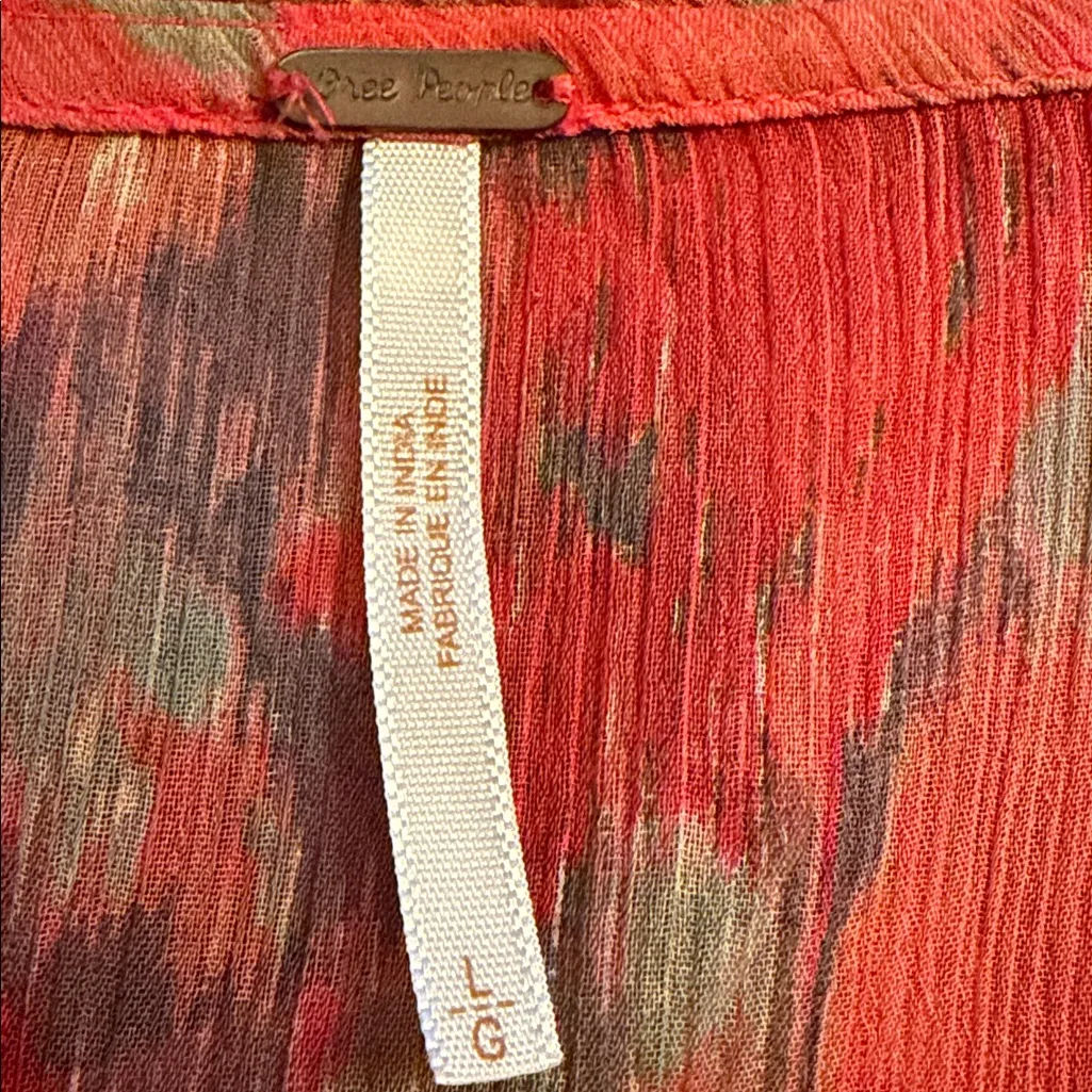 Free People Day Dreamer Red Orange Batwing Sleeve Lace Blouse Size Large - Image 7