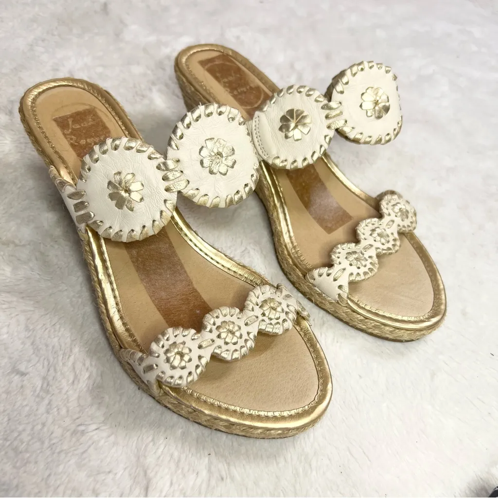 Jack Rogers Cream & Gold Wedge Sandals Size 8 - Image 2