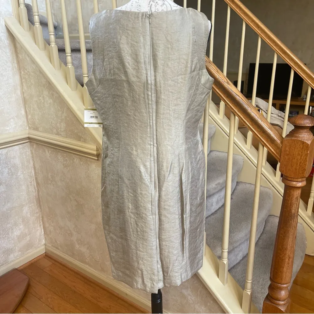 Kasper Gold Shimmer Sleeveless Sheath Midi Cocktail Dress Square Neck Petite 14P - Image 7