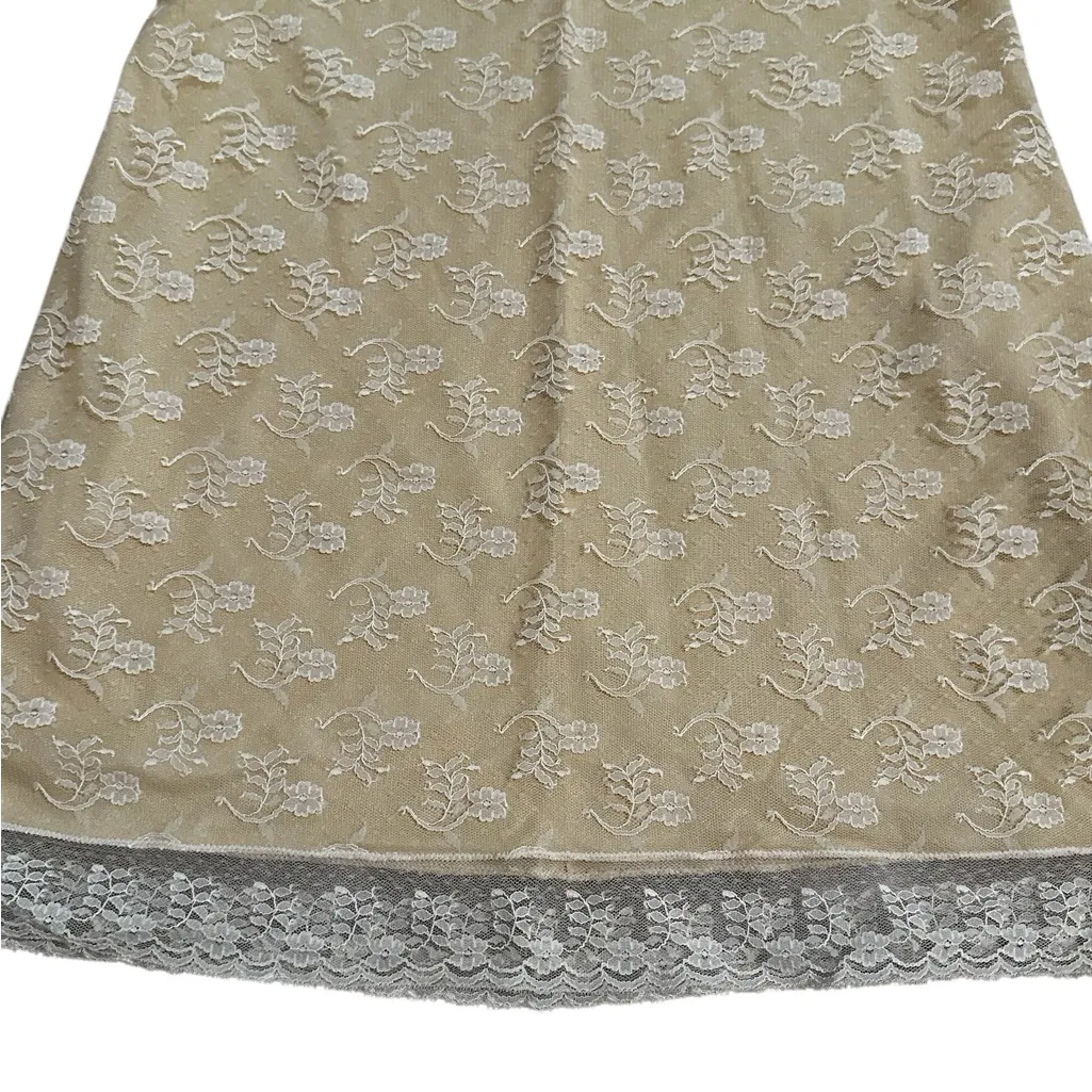 Vintage 70s Vasserette Lingerie Lace Slip Mini Cream Floral Lace Size Small - Image 4