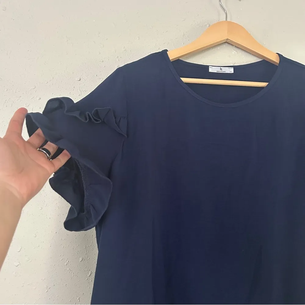 Elegant Navy Ruffle Sleeve Dress Casual Formal Lightweight Mini Summer XXL Blue - Image 4