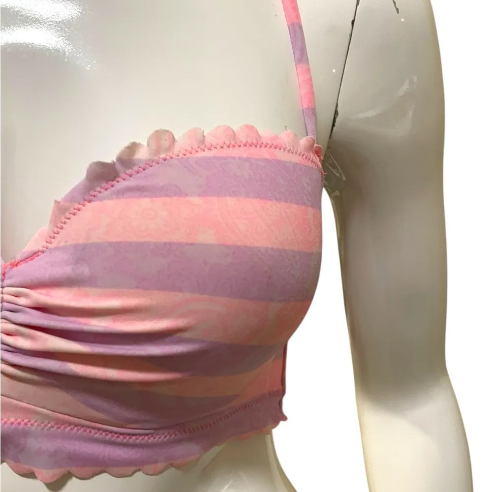 Victoria's Secret Striped Pastel Pink Peach Ruffle Halter Bra 34B Y2K - Image 8
