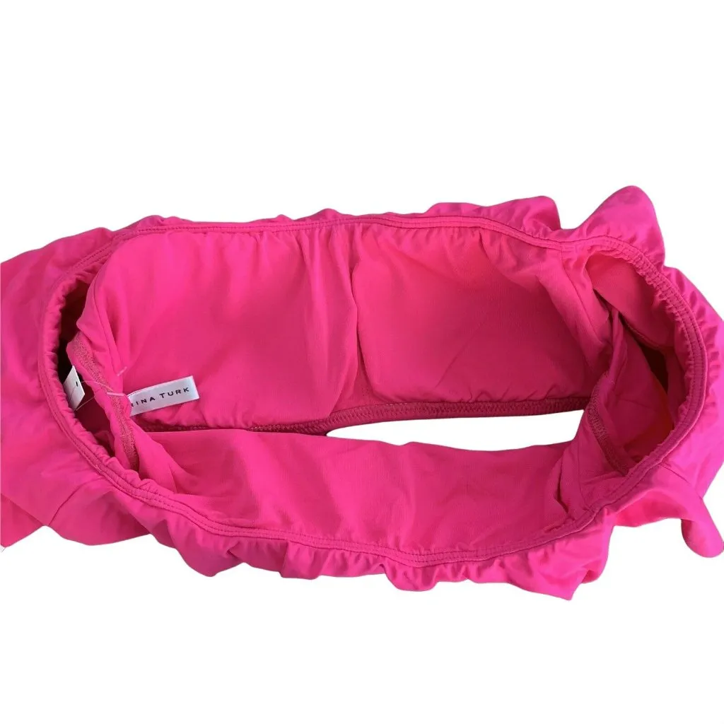 Trina Turk Strapless Hot Pink Bikini Top Size 10 Gypsy Ruffle Swimsuit NWT - Image 5