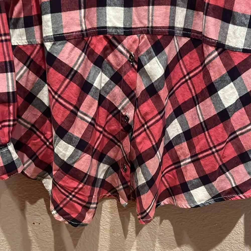 New G.H. Bass Women’s XL Tunic Style Flannel Button Down Shirt Pink Navy Size XL Blue - Image 9