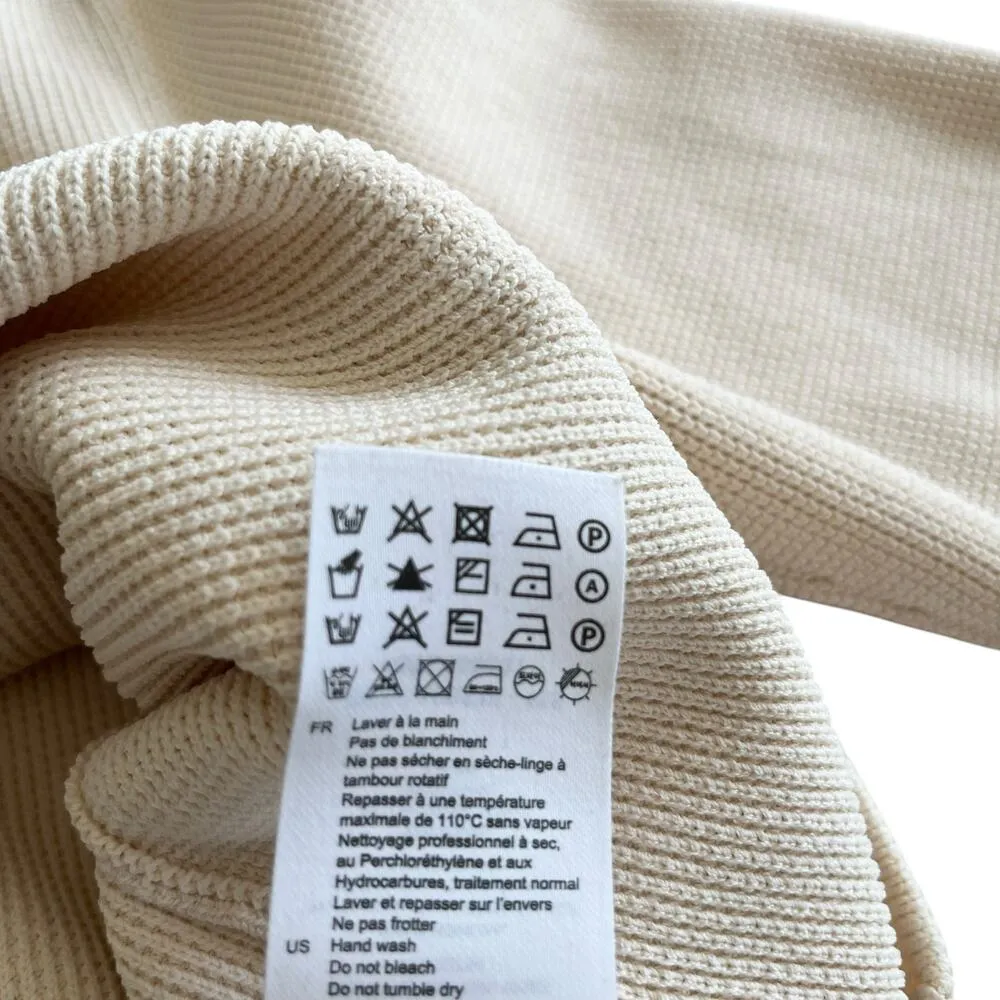 Sandro Paco Cream Waffle Knit Collared Button Front Cardigan Sweater Jacket - Image 11