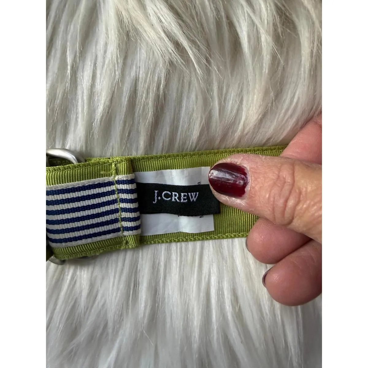 J.Crew Women's Green and Navy Striped Belt - Image 3