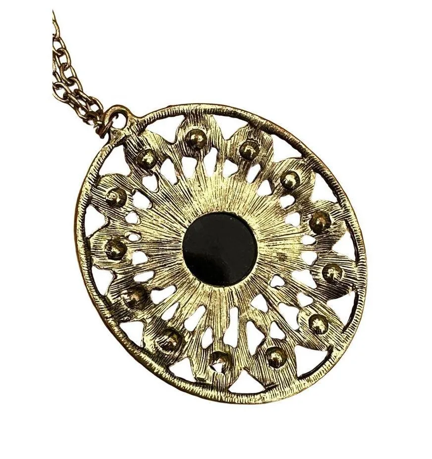 Peacock Colored Rhinestone Gold Pendant Necklace - Image 3