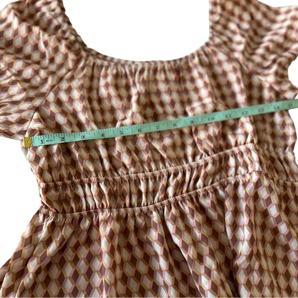 Pink Rose Geometric Print Ruched Puff Sleeve Crop Top‎  NWOT - Image 6