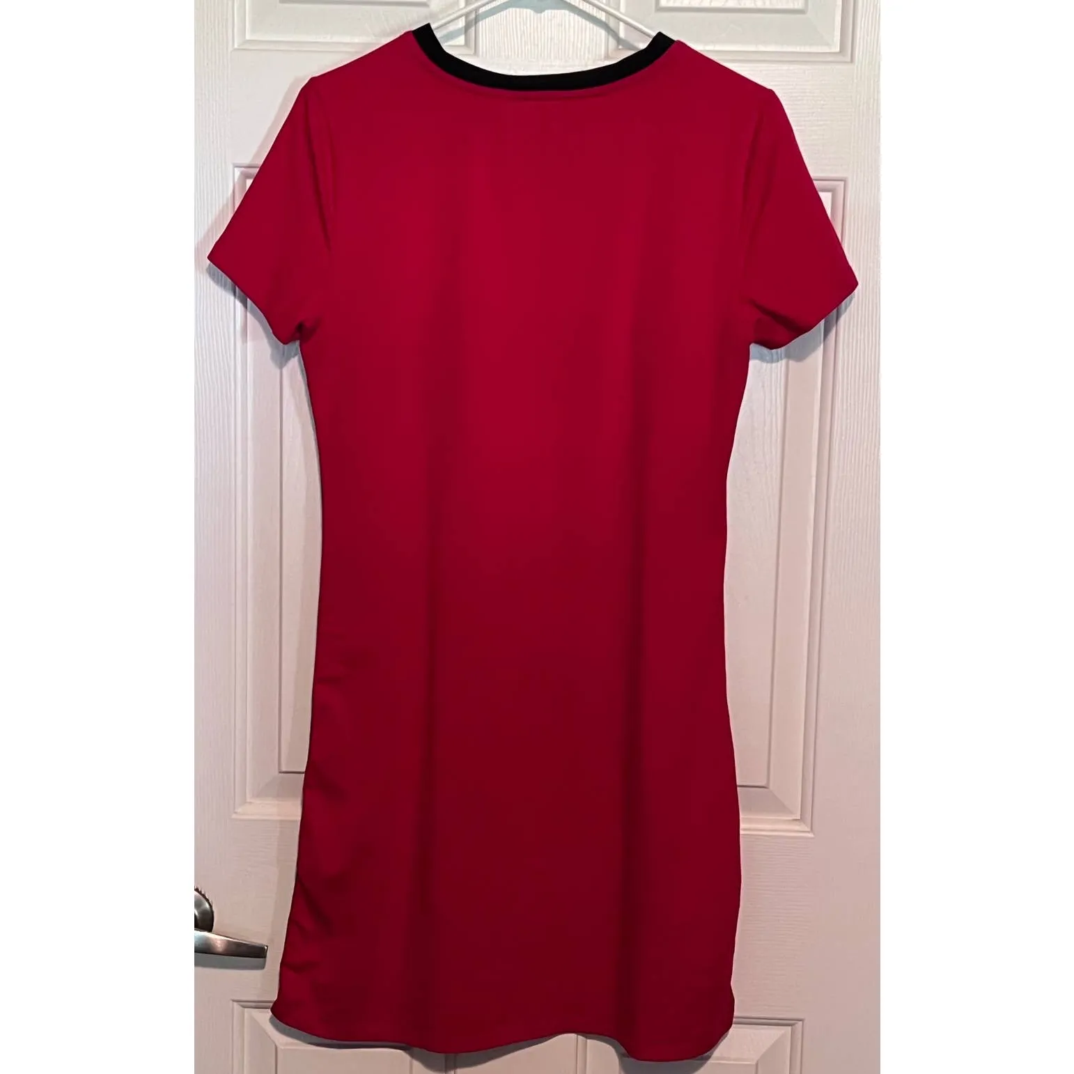 Calvin Klein Women's Red Shirt Dress Black Details Size S 34 1/2" Long‎ x 17" - Image 2