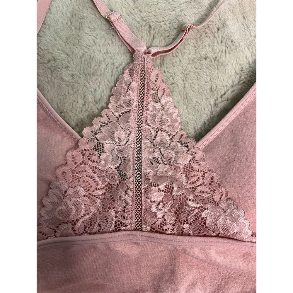 Marilyn Monroe Women's Lace Racerback Bralette Pink XL Adjustable Straps - Image 3