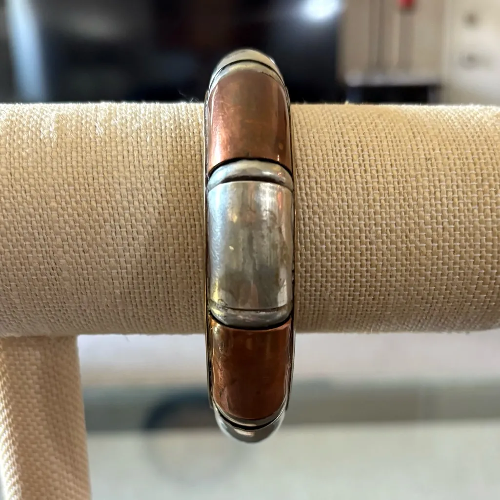 Copper Brass Silver Bangle Bracelet - Image 2