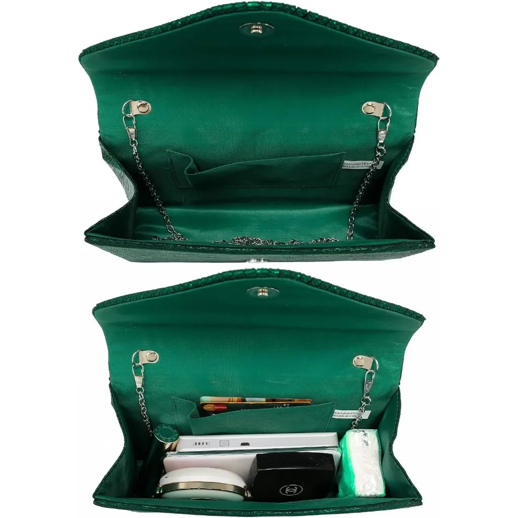 ⚡Women's Magnetic Closure Chain Strap Crossbody Envelope Green Clutch Handbag - Image 6