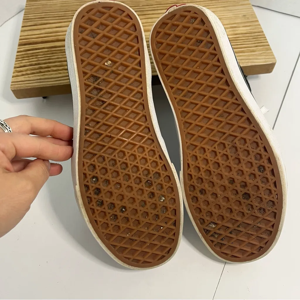 Vans Black and White High-Tops with Red Logo - Image 6