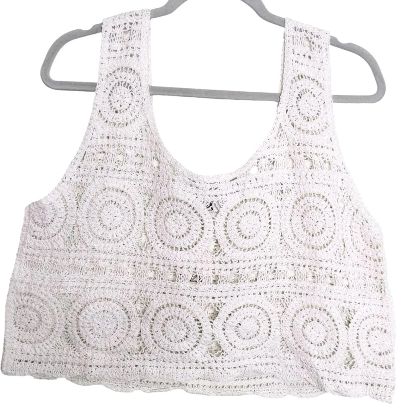 White Crochet AZ V-Neckline Cropped White Crochet Women Top One Size - Image 3