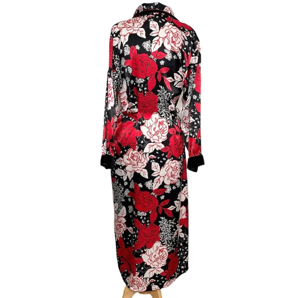 Jones New York Robe Red Black Floral S M Small Medium - Image 3