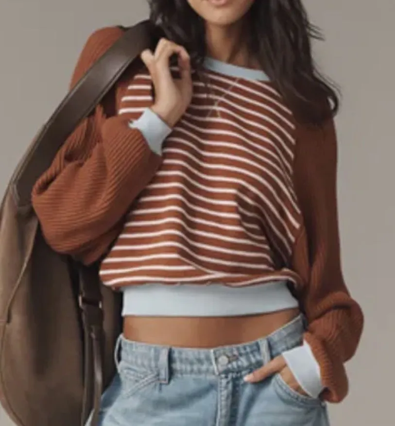 Anthropologie Pilcro The Niki Knit-Sleeve Bubble Striped Sweatshirt - Image 1