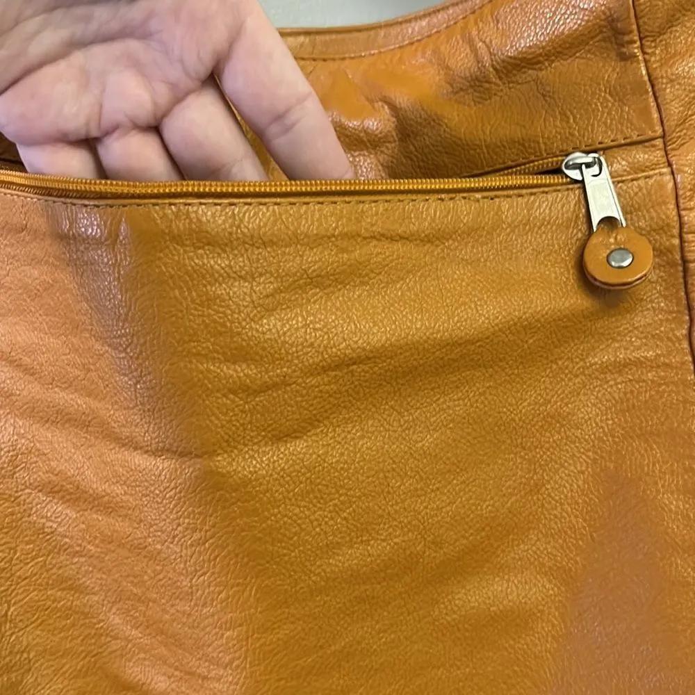 Genuine Leather Camel Shoulder Purse w/ Braided Accent & Silver-Tone Hardware - Image 4