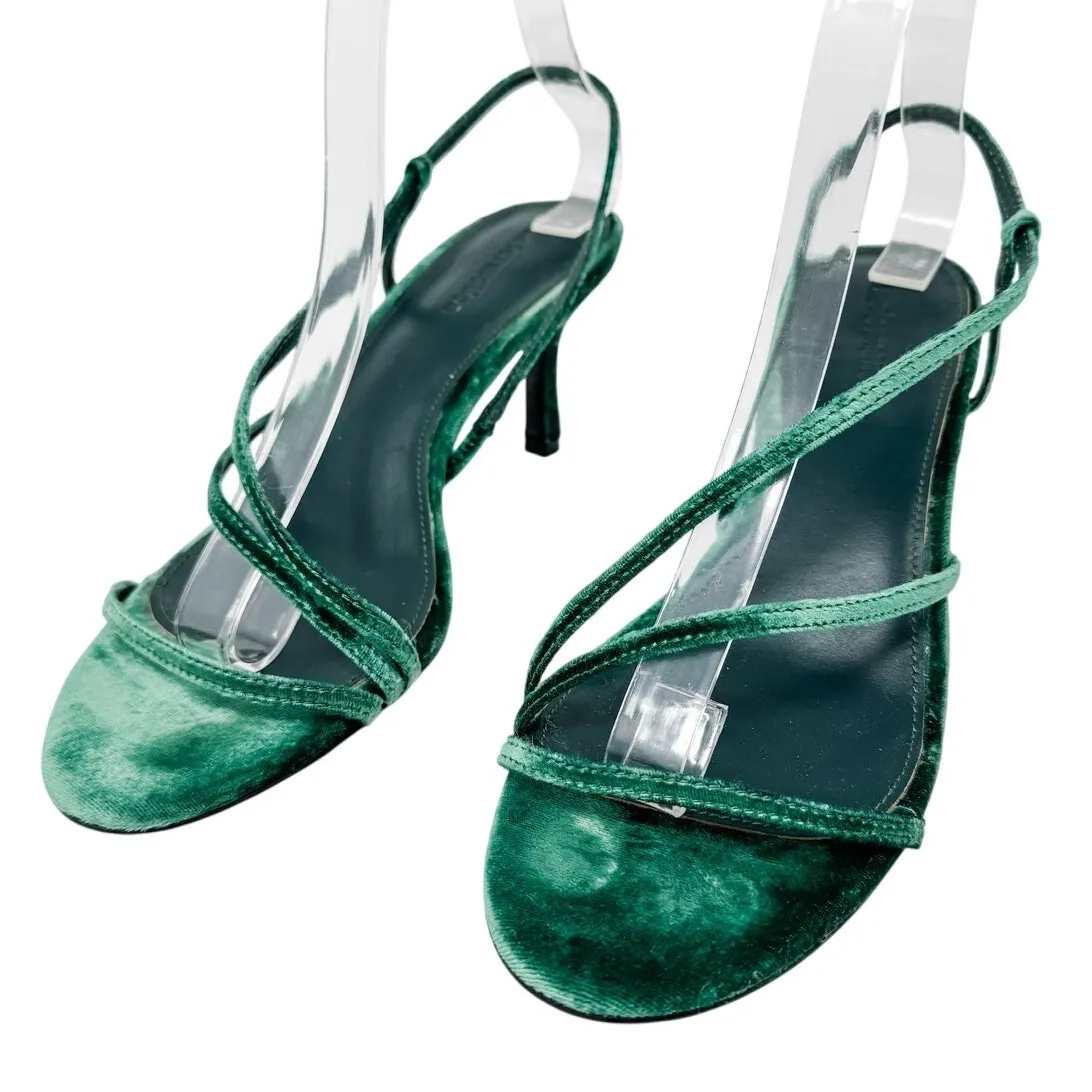 Reformation Marylou Velvet Slingback Sandals strappy forest green size 7.5 - Image 8