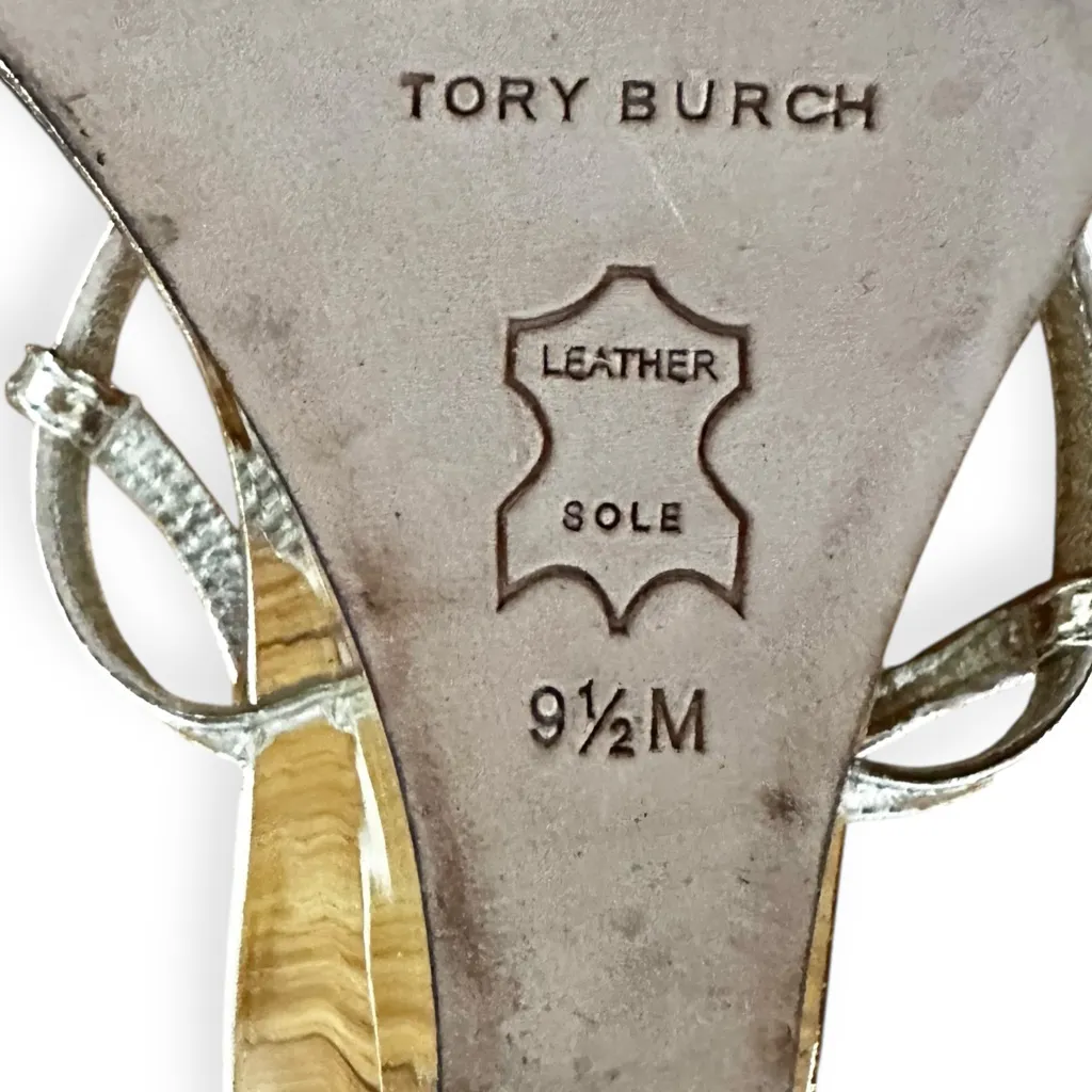 Tory Burch Metallic Capri Miller Logo Wedge Sandals Size 9.5 Gold - Image 8