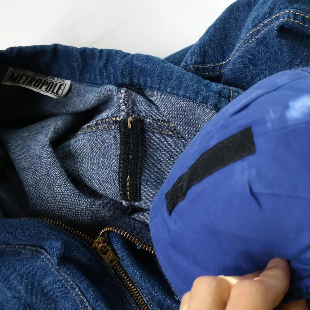 Vintage 80s Blue Denim Full Zip Dress Long Sleeve Utility Chest Pockets XL VTG * - Image 8