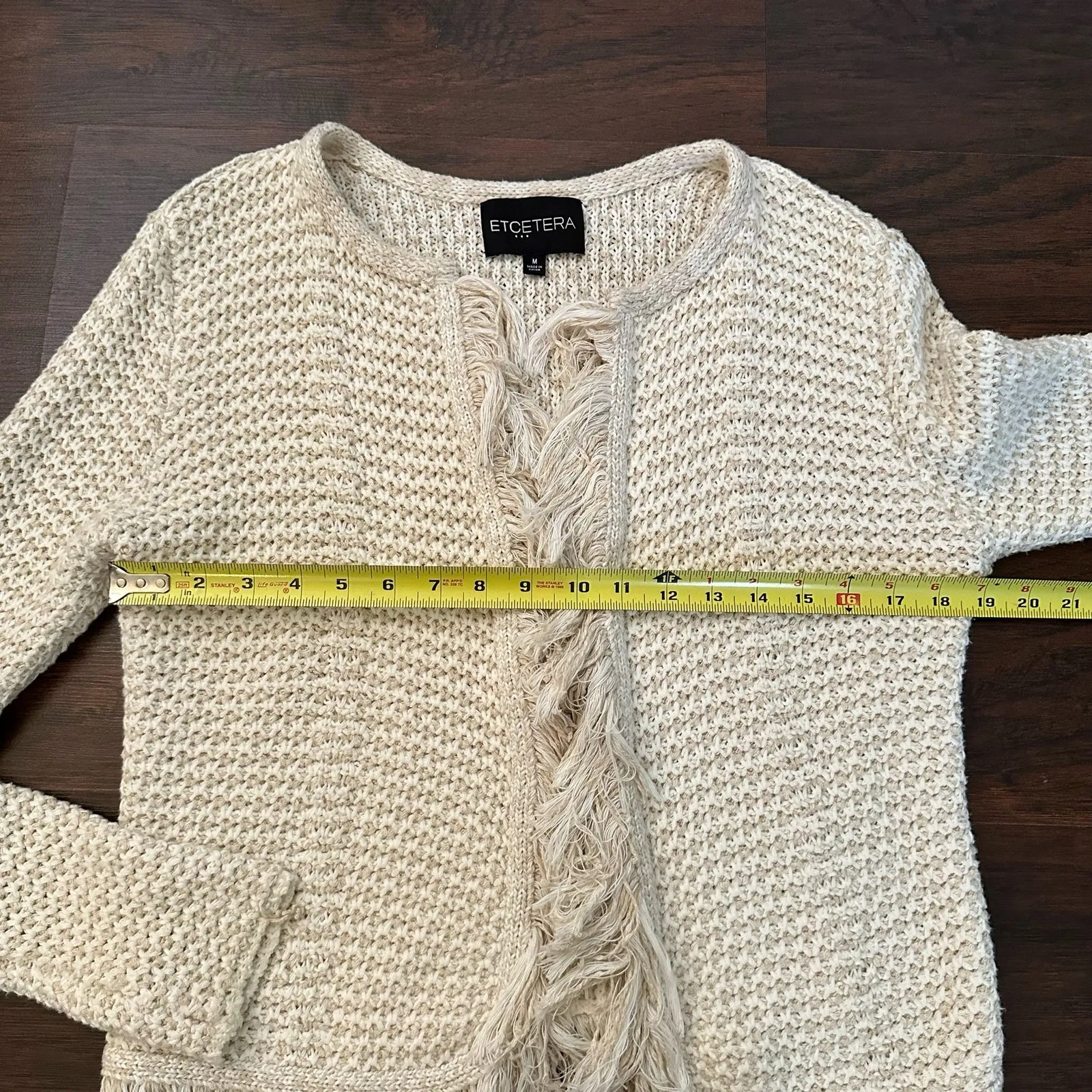 Etcetera cream & beige knit open-front cotton cardigan sweater size M - Image 10