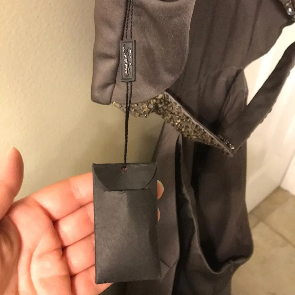 La Femme Gray Beaded Halter Cutout Open Back Formal Prom Dress - Image 7