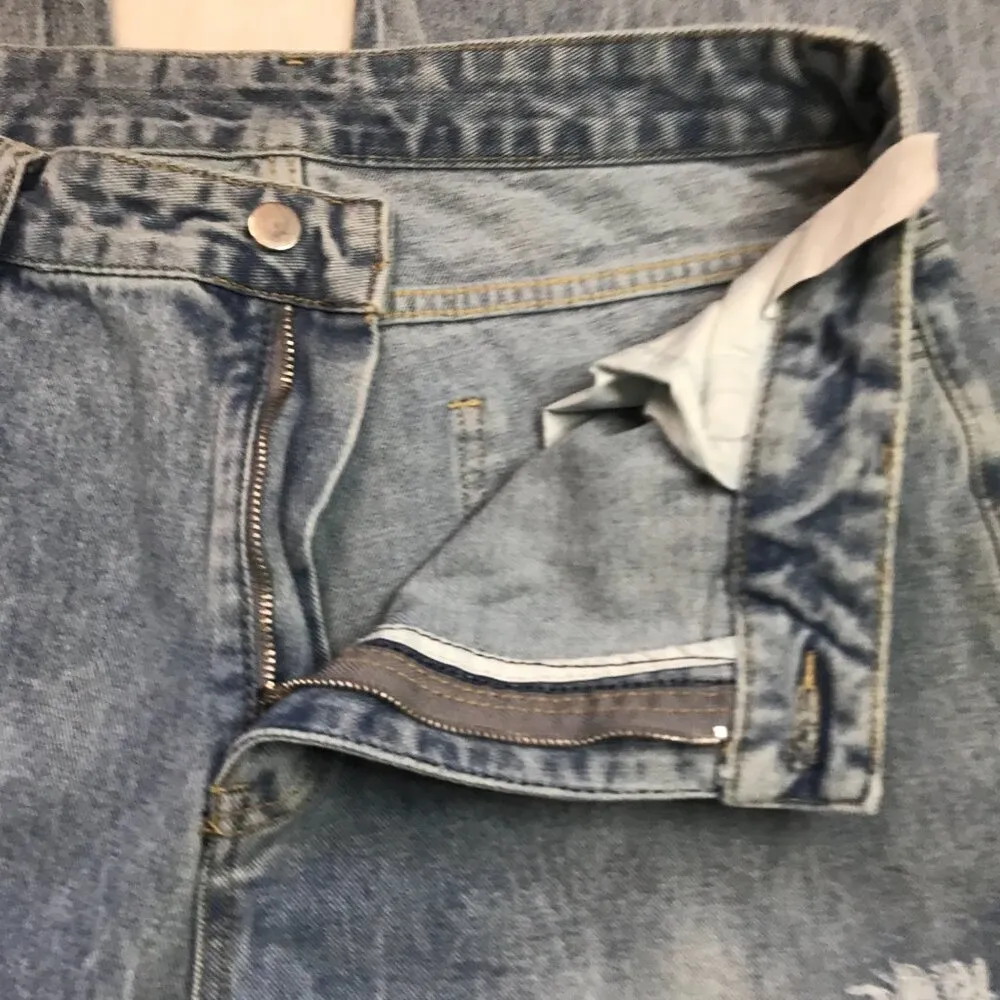 Shein Distressed Straight Leg Jeans Women's XL High Waist Baggy Light Wash Denim - Image 7