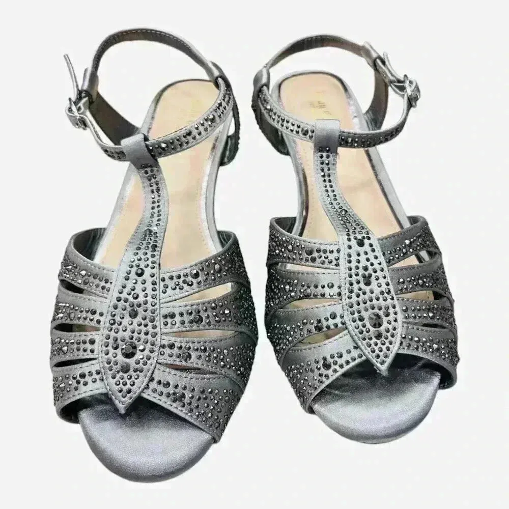 Lady Couture Betty 1 3/4" Heel Dressy Kitten Sandal Silver Pewter 9.5 (40)Wide - Image 4