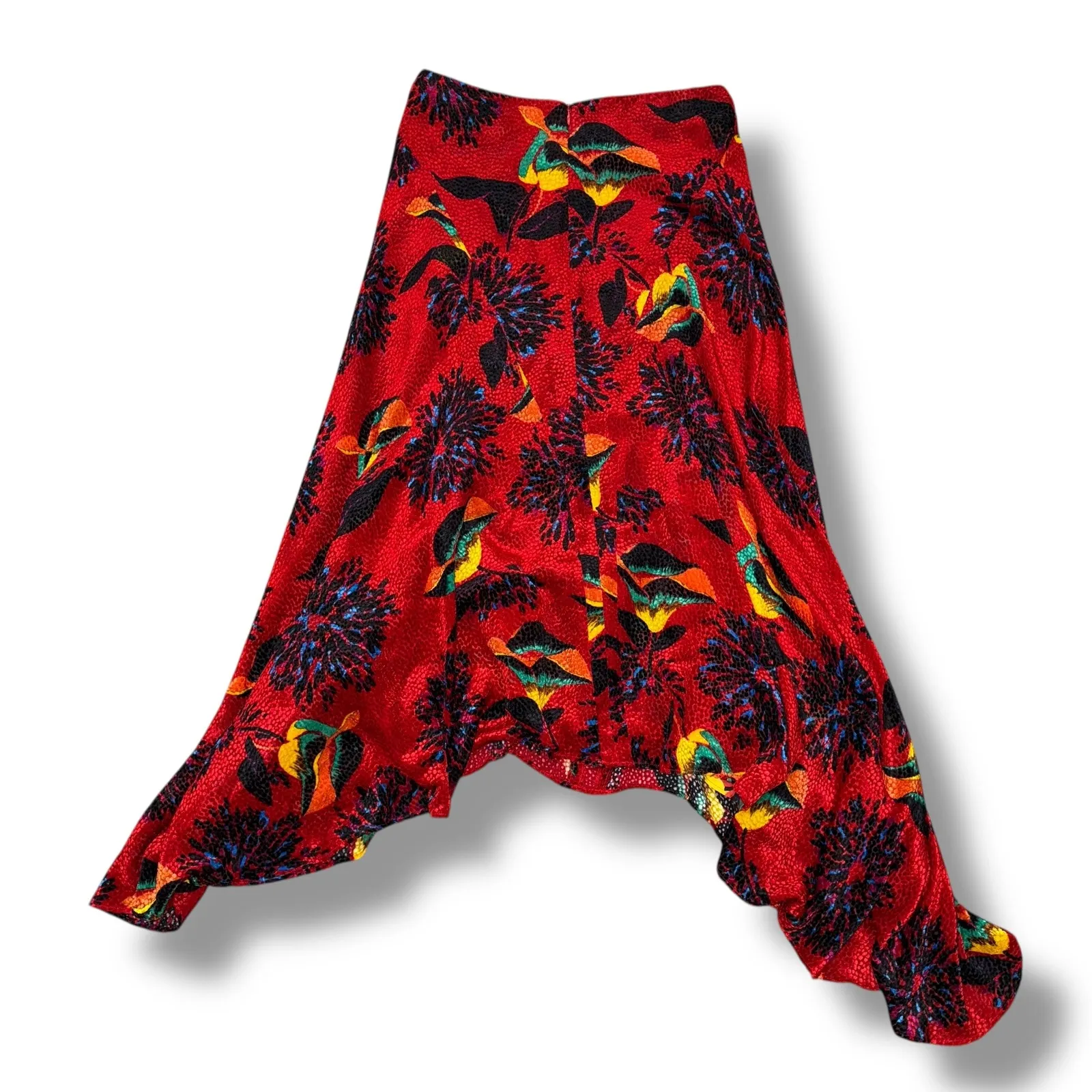 La Double J Martha Skirt Red Floral Print Silk Viscose Asymmetrical Midi - Image 4