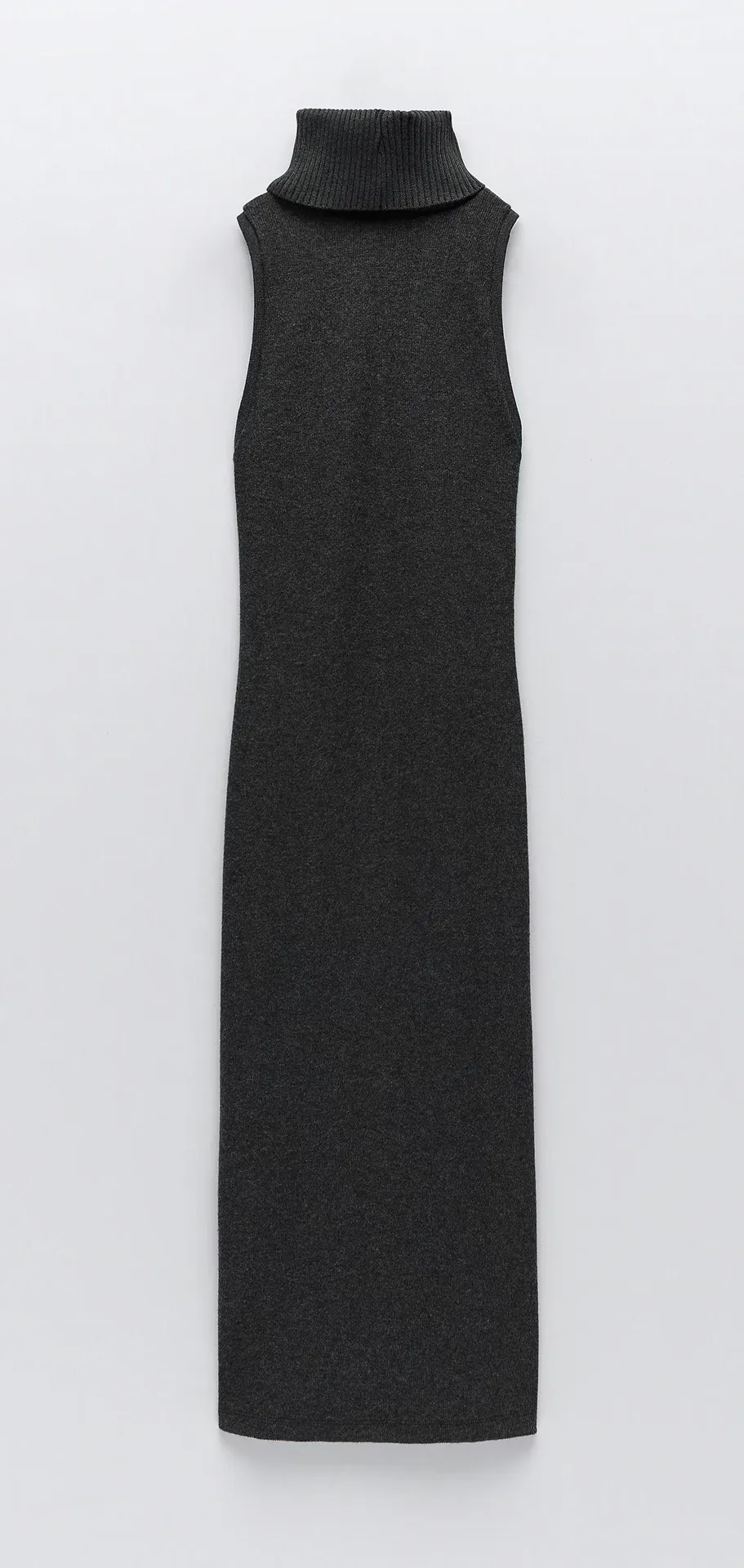 Dark Gray Sleeveless Ribbed Turtleneck Dress - Image 8