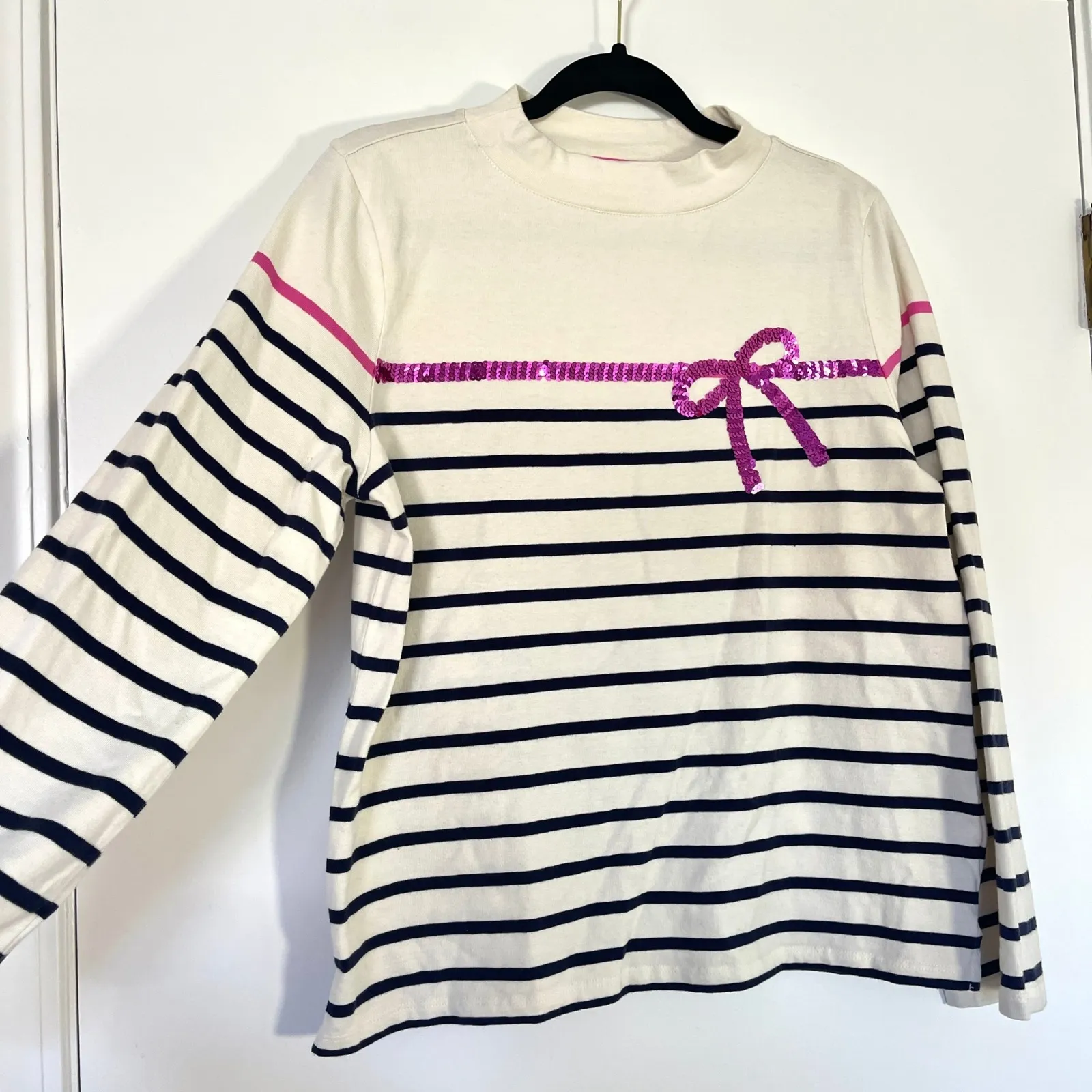 Talbots Sequin Ribbon Stripe Mockneck Tee Top Women's Size Medium - Image 3