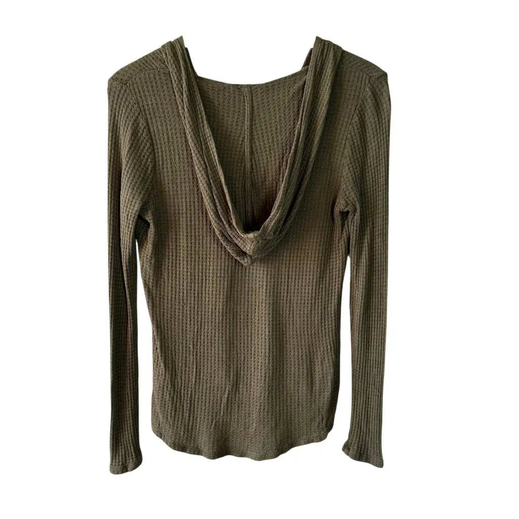 Anthropologie Olive Green Embroidered Floral Waffle Knit Hoodie Size Small - Image 6