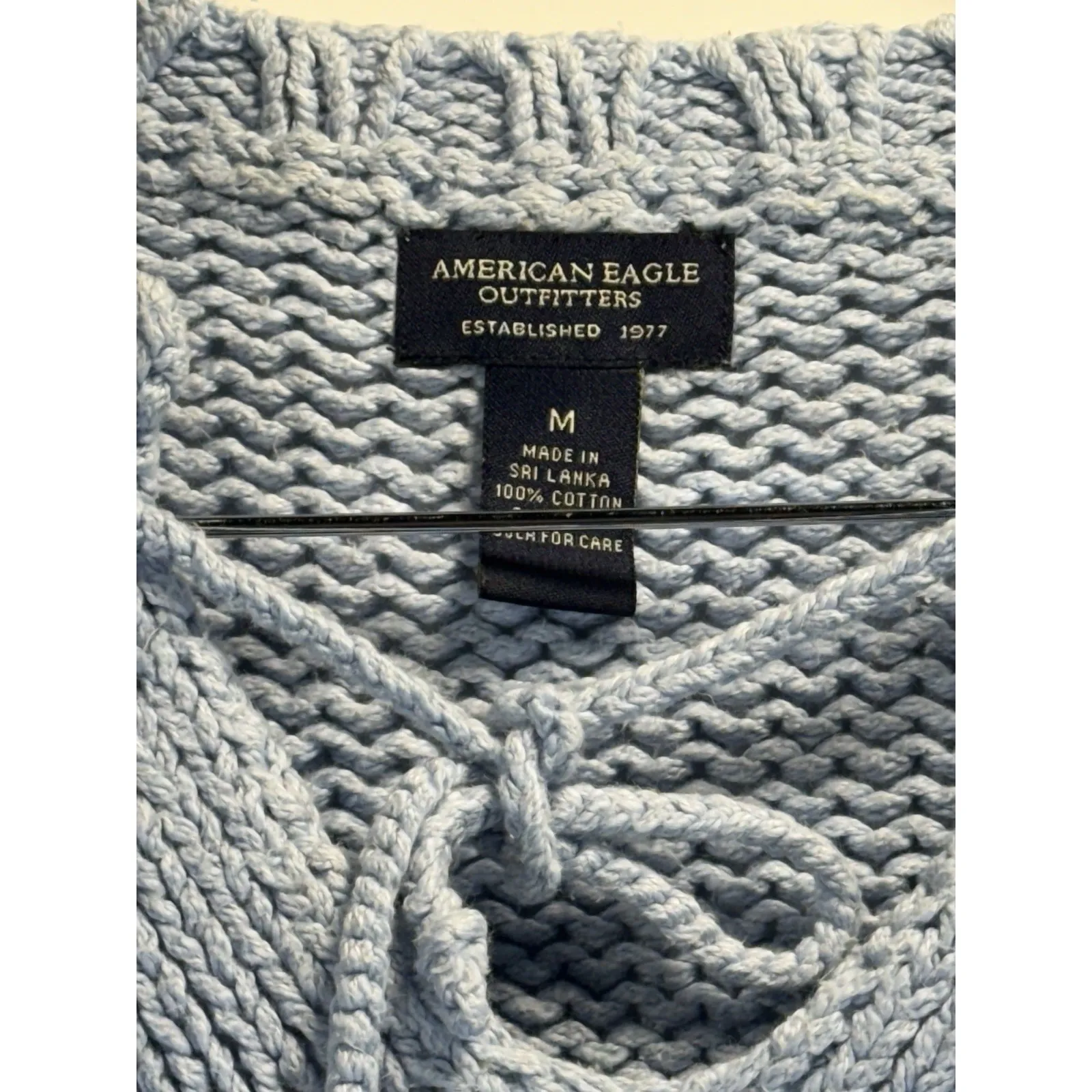 American‎ Eagle Outfitters Blue Knit Sweater Top with Tie Detail M cotton - Image 6